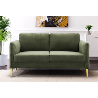60.63" W Mid-Century Corduroy Fabric Loveseat with Tuxedo Arm