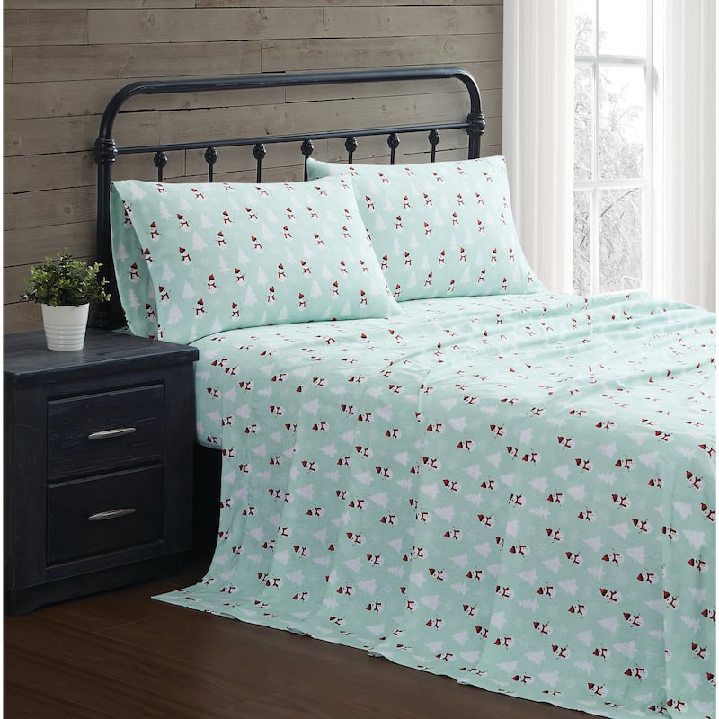 Truly Soft Printed and Solid Cotton Flannel 4 Piece Sheet Set
