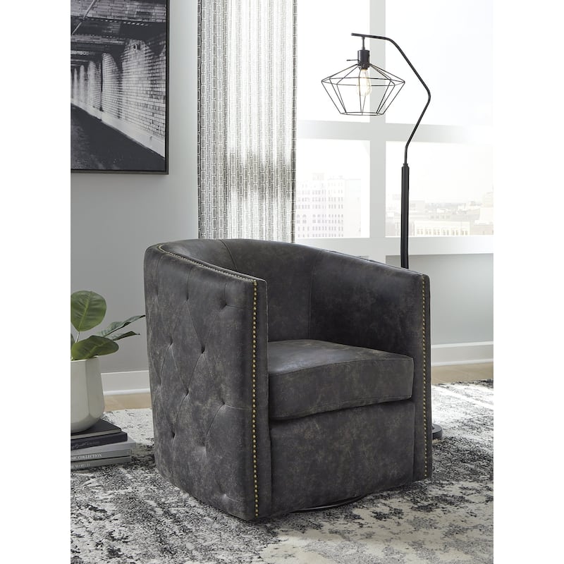 Brentlow Distressed Black Swivel Chair - 28.75" W x 31" D x 31.5" H
