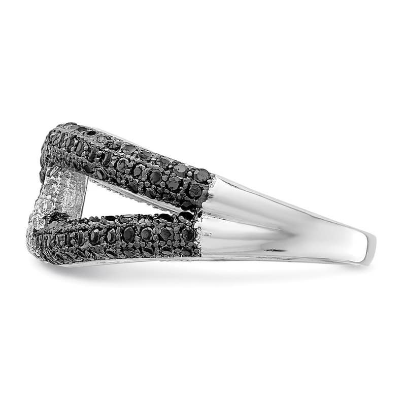 Curata 925 Sterling Silver Solid Polished Open back Black and White CZ Cubic Zirconia Simulated Diamond Ring