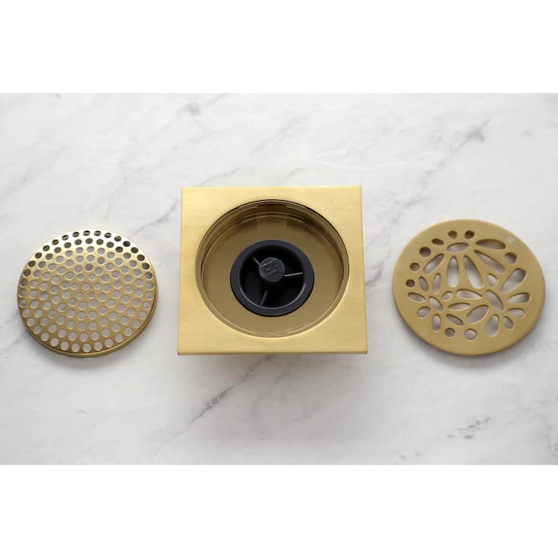 Kingston Brass Watercourse Floral 4" Square Grid Shower Drain