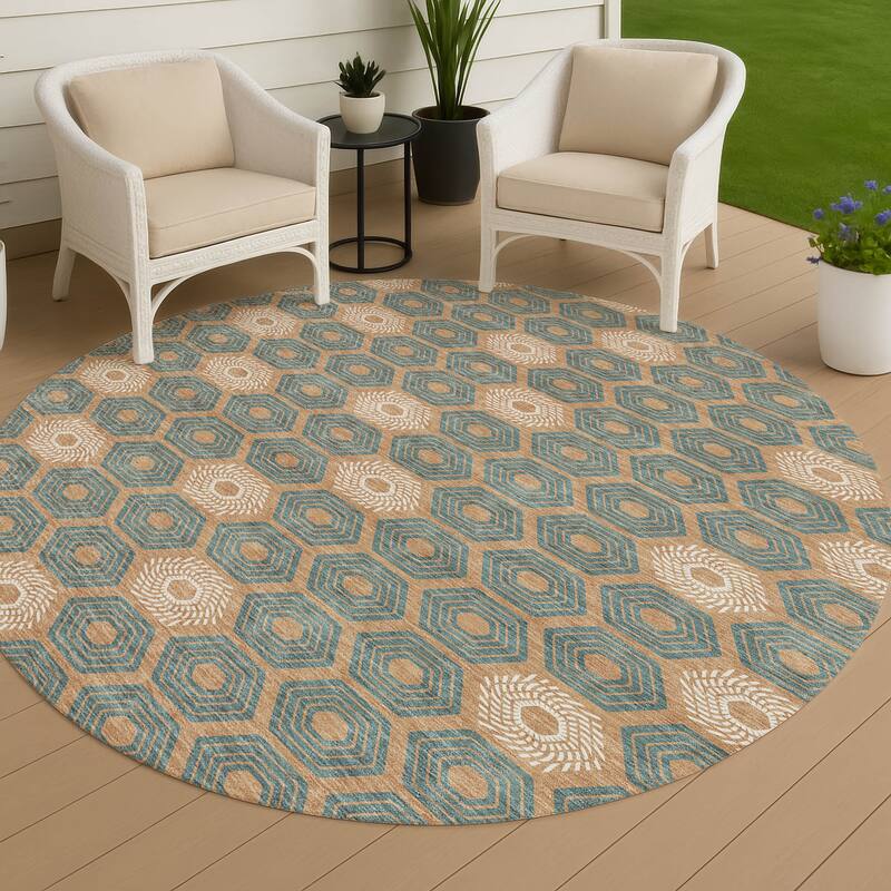 Machine Washable Indoor/ Outdoor Modern Hugoton Chantille Rug - Copper - 8' x 8'