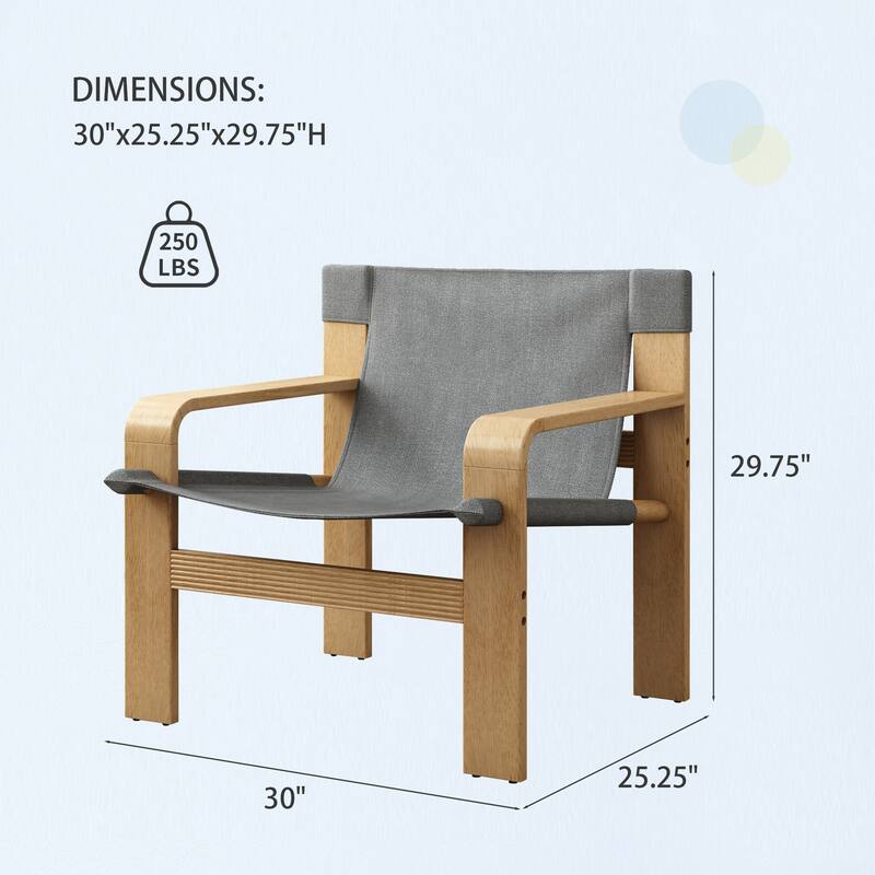GDFStudio - Oak Wood Frame Linen Fabric Armchair for Living Room, Bedroom, Balcony