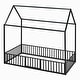 preview thumbnail 11 of 12, Black Twin Size Metal House Bed with Fence, Roof, and Door for Kids' Bedroom