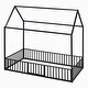 preview thumbnail 11 of 12, Black Twin Size Metal House Bed with Fence, Roof and Door for Kids, Boys and Girls, Bedroom