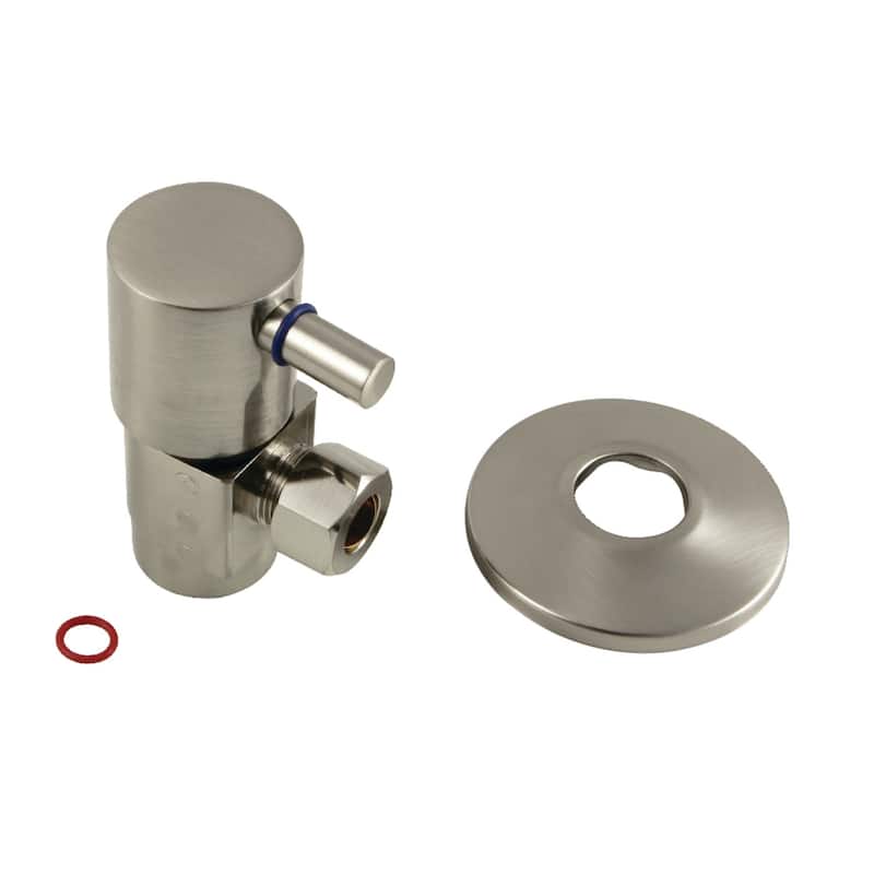 Kingston Brass 1/2"IPS x 3/8"O.D. Anti-Seize Deluxe Quarter-Turn Ceramic Hardisc Cartridge Angle Stop with Flange - Brushed Nickel