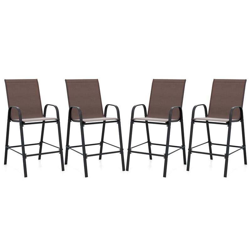 Gymax 4PCS Outdoor Bar Stools 29'' Fabric Bar Height Stools w/ - Brown