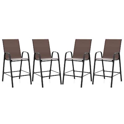 Gymax 4PCS Outdoor Bar Stools 29'' Fabric Bar Height Stools w/