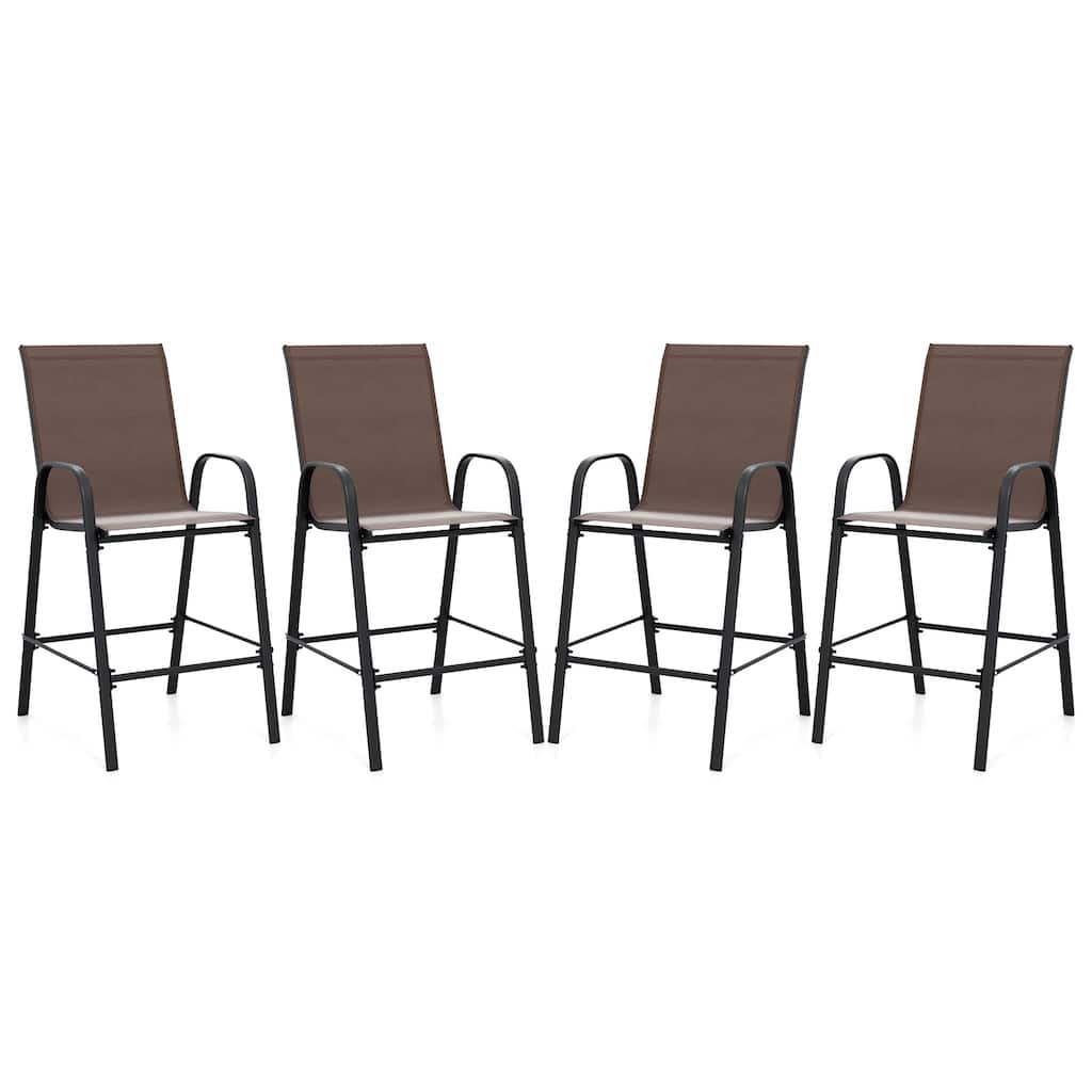 Gymax 4PCS Outdoor Bar Stools 29'' Fabric Bar Height Stools w/