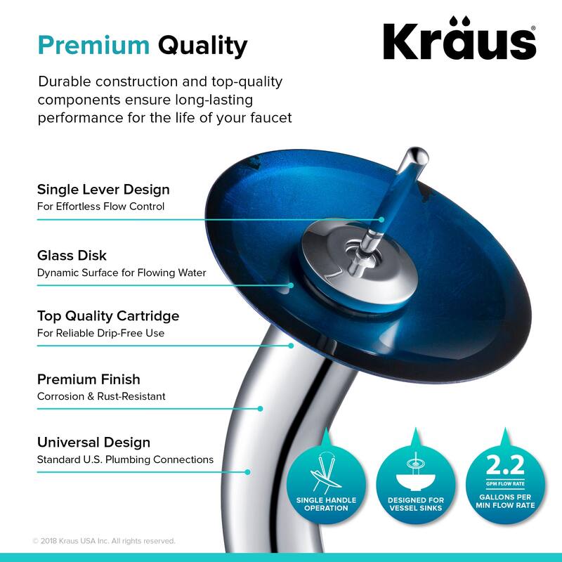 Kraus Bathroom Combo - 16-1/2" Irruption Blue Glass Vessel Bathroom