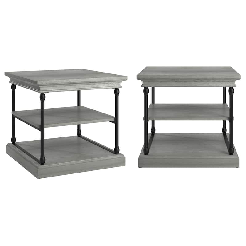 Dubrovnik Cornice Accent Storage Side Table - Frosted Grey Finish