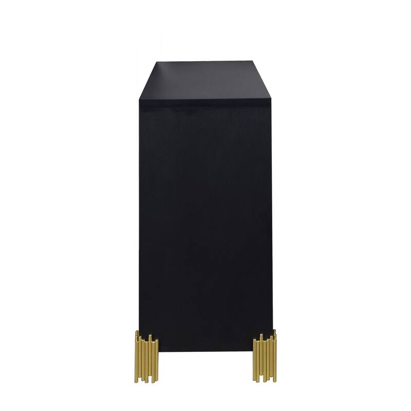 Theo Wide Dresser, 6 Drawers, Retro Style Gold Handles, Black 59 Inch