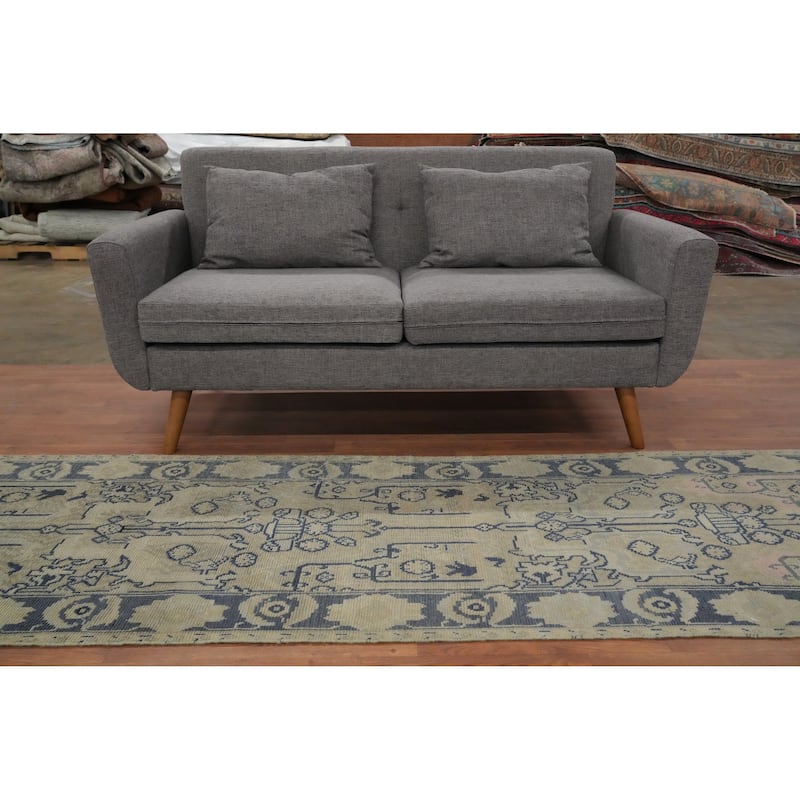 Hand Knotted Oriental 100% Wool Carpet Transitional All-Over Beige & Ivories Oushak Runner Rug - 12' 4'' X 2' 9''