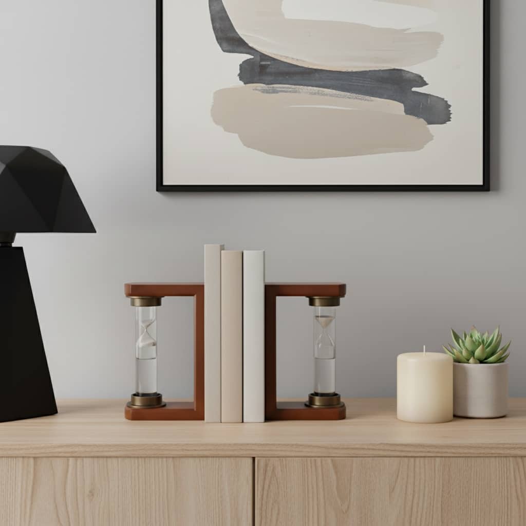 Decorative Hourglass Sand Timer Bookends - Set of 2, 8", Brown - 10.0"