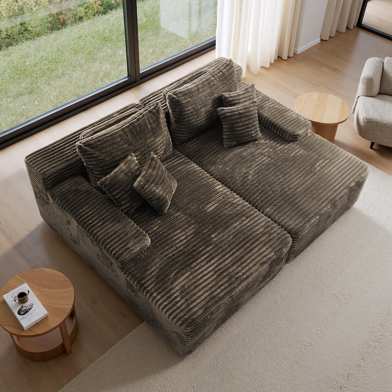 Cathy 82" W No Assembly Required Chaise Sofa Lounge Sectional Couch - Light Brown