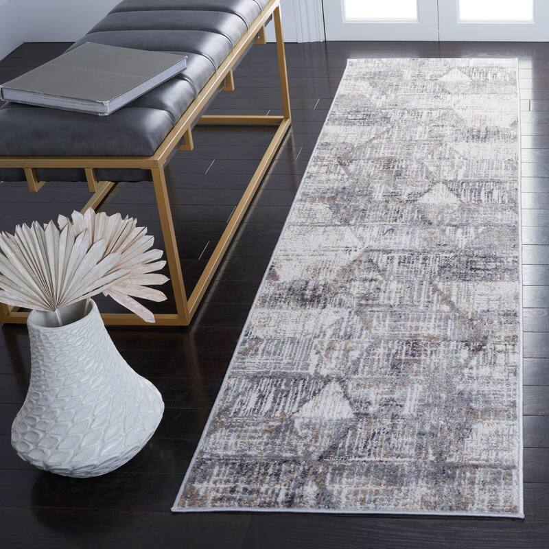 SAFAVIEH Shivan Zenia Modern Distressed Rug - 2'2" x 8' Runner - Ivory/Grey
