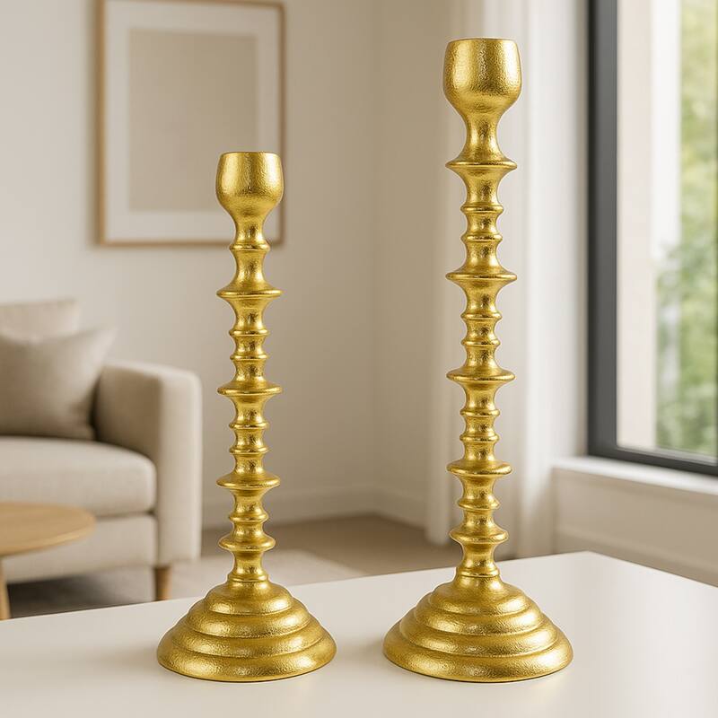 Set of 2 Decorative Handmade Aluminum Artistic Candle holder - Set of 2 - Gold