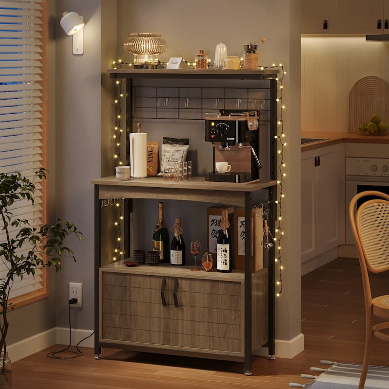 31.5" Microwave Stand with Storage Cabinet, Height-Adjustable Bakers Racks for Kitchen - Grey