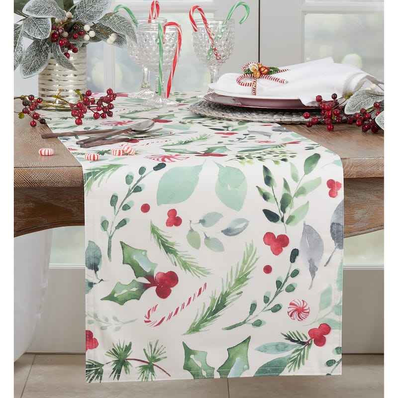 Candy Cane Table Runner With Christmas Foliage Design - 16"x90"