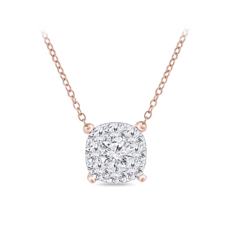 Auriya 14k Gold 1/4ctw Cushion Shape Halo Diamond Necklace (H-I, I1-I2)