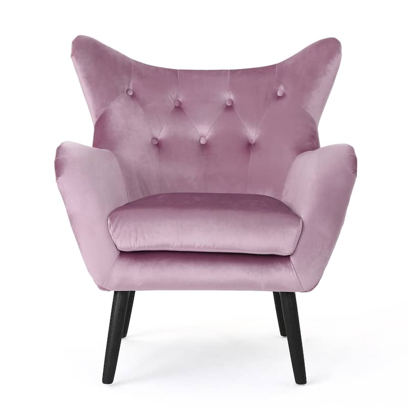 Velvet Mid-Century Armchair with Button and Tufted Wingback Design