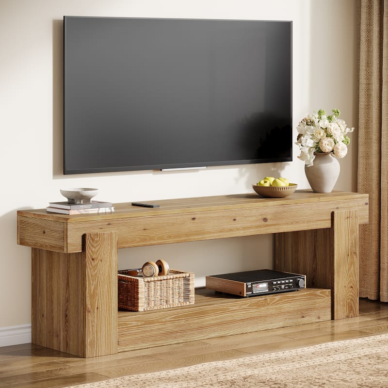 2 Tier Solid Wood TV Stand for Living Room, Fits TVs Up to 75 inches - 62.99" L x 15.75" W x 23.62" H