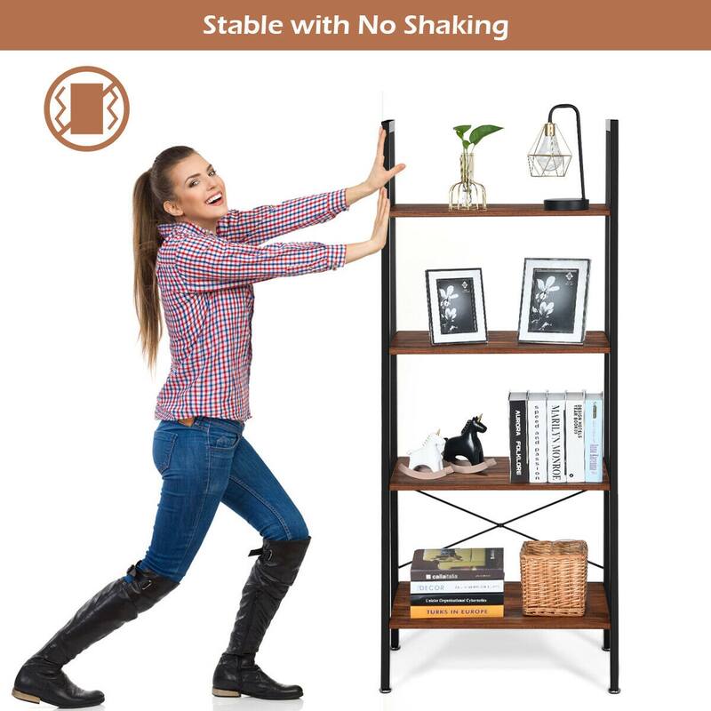 Gymax 4-Tier Ladder Shelf Ladder Bookcase Bookshelf Display Rack Plant