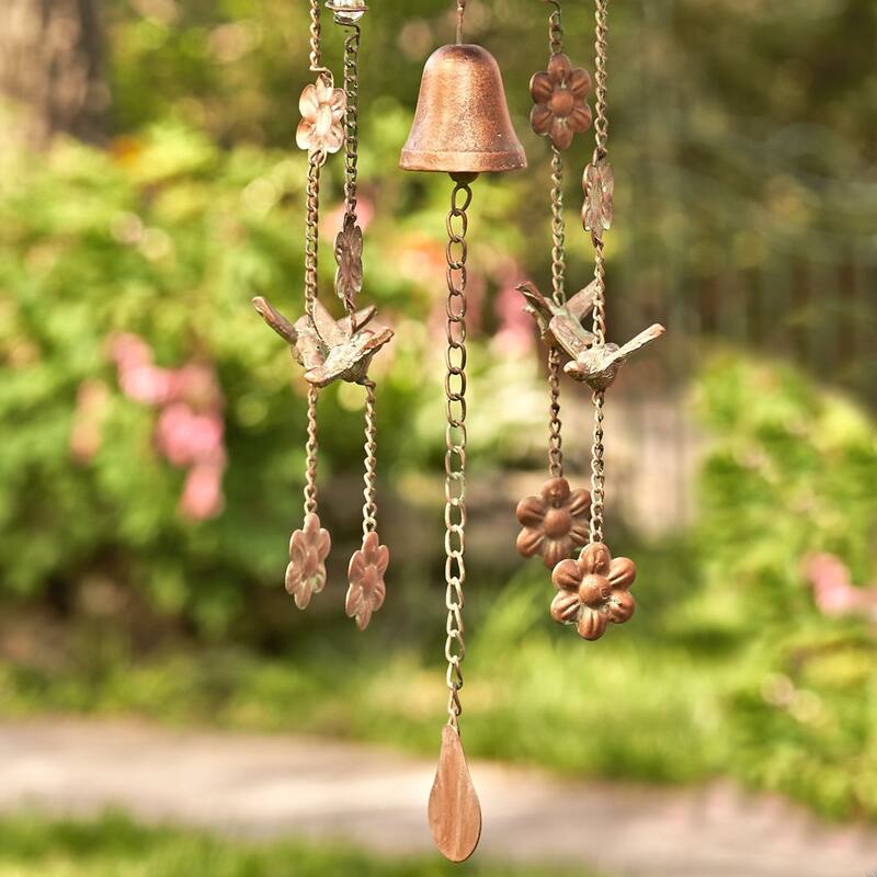 Antique Copper Hanging Birdhouse Wind Chime "Silo"