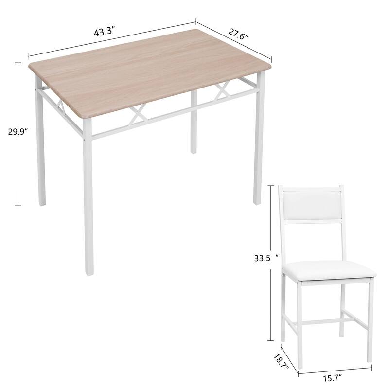Javlergo 5-Piece White Frame Dining Set with Oak MDF Top PU Leather Chairs with Foam Padding Space Saving for Small Spaces