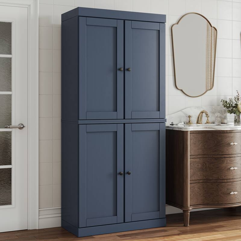 Palace Imports 100% Solid Wood Bathroom Storage Cabinet, Shaker Doors, 2 Drawers, Adjustable Shelves, 32" Wide, 71.5" Tall