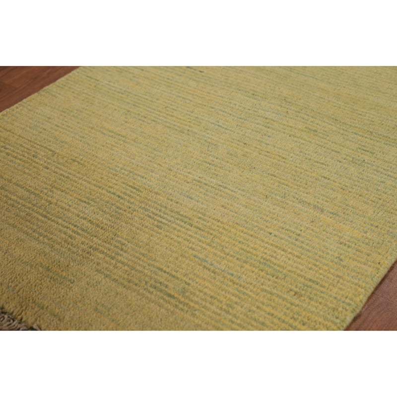 Yellow & Green Modern Gabbeh Oriental Rug Hand-Knotted Wool Carpet - 1'11"x 3'0"