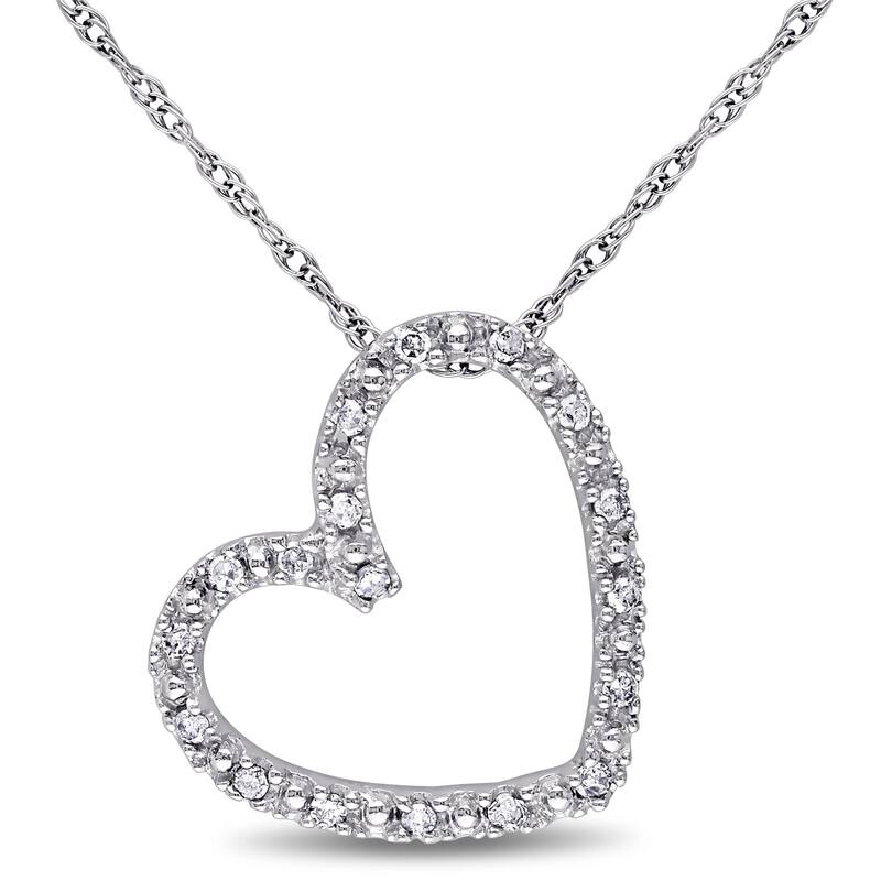 Miadora 10k White Gold 1/10ct TDW Diamond Heart Necklace