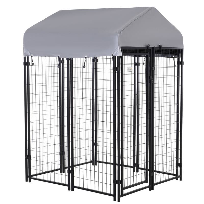 Pawhut Large Outdoor Dog Kennel Galvanized Steel Fence with UV-Resistant Oxford Cloth Roof & Secure Lock