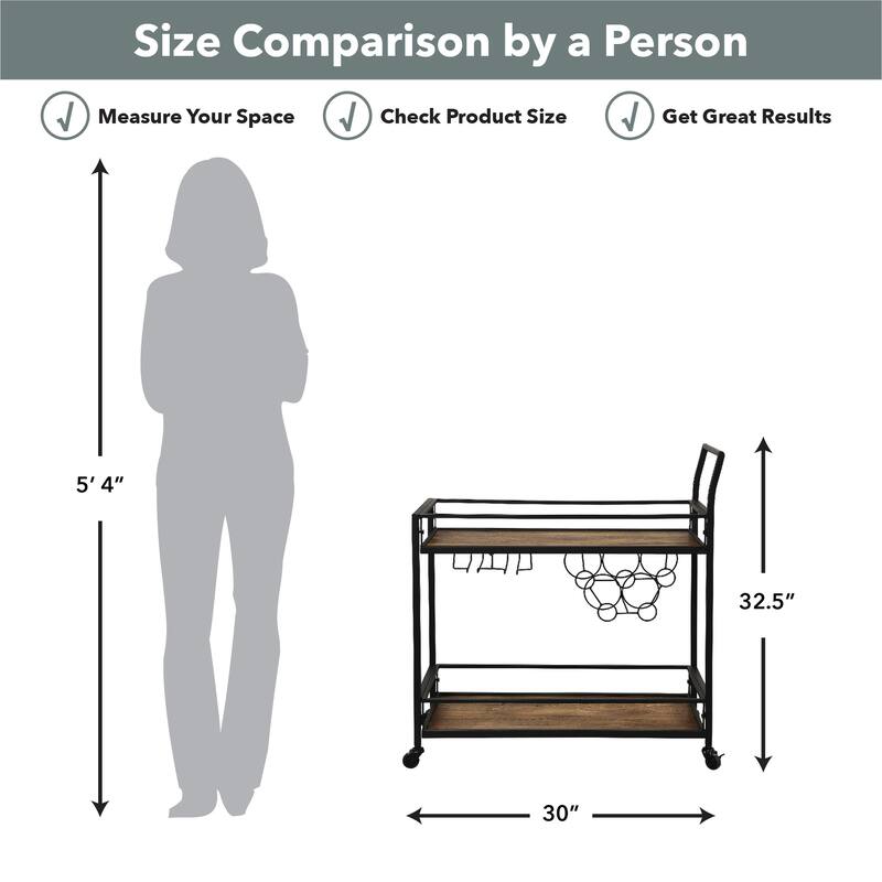 FirsTime & Co. Francesca Bar Cart, Metal Frame, Wood/Glass Top
