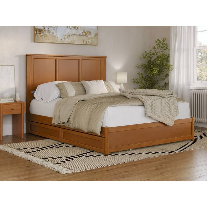 Felicity Platform Bed with Panel Footboard and Storage Drawers - Light Toffee - Queen