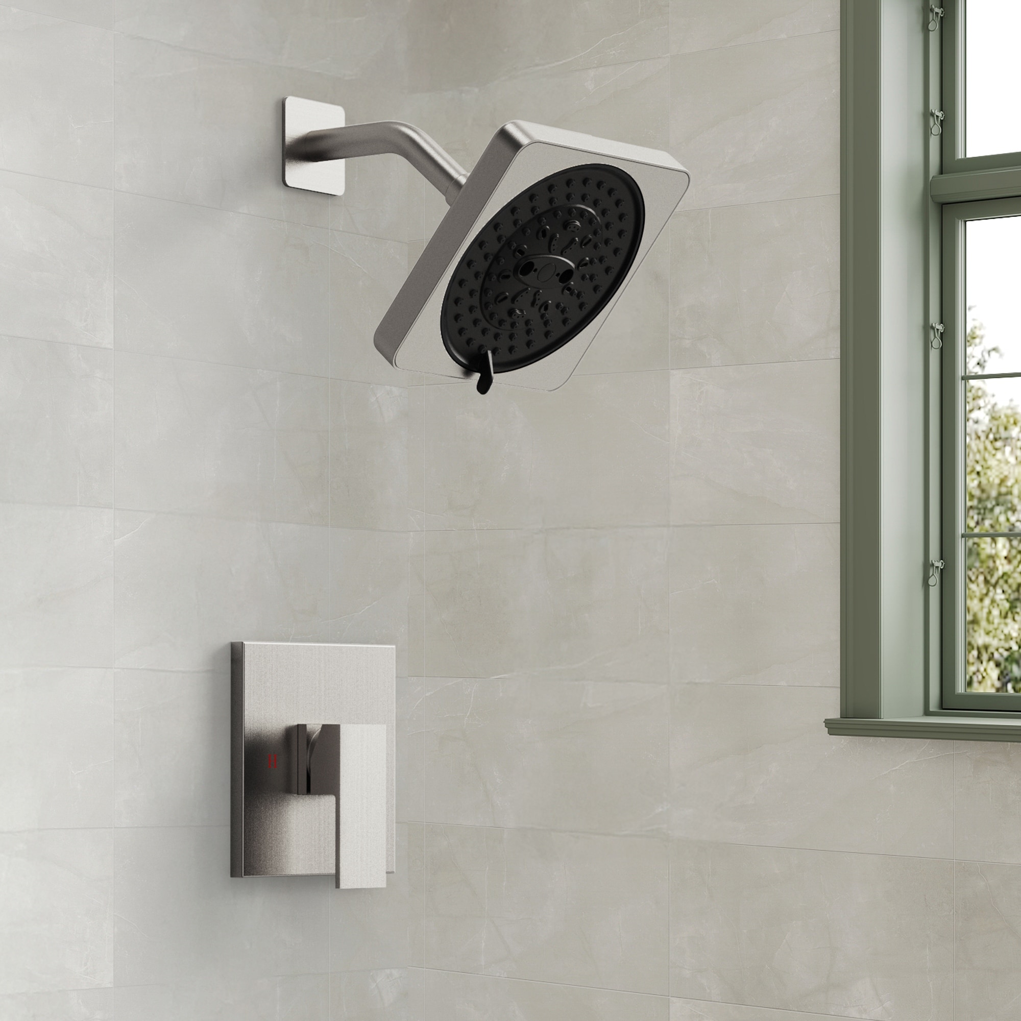Wall Mount Square Shower System with 7 Spray Modes and Pressure Balance Valve