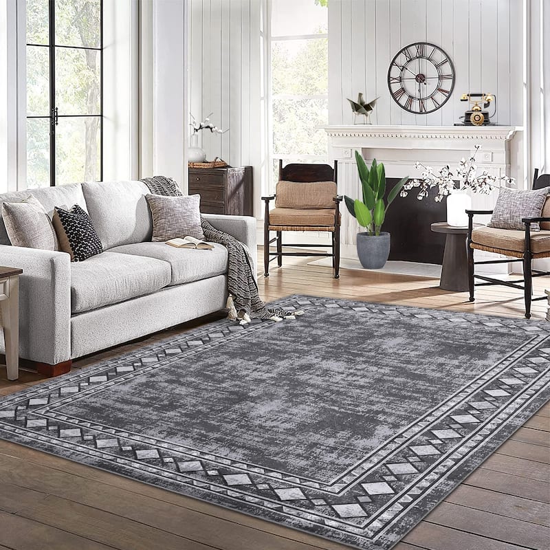 Garvee Machine Washable Rug Modern Bordered Area Rugs
