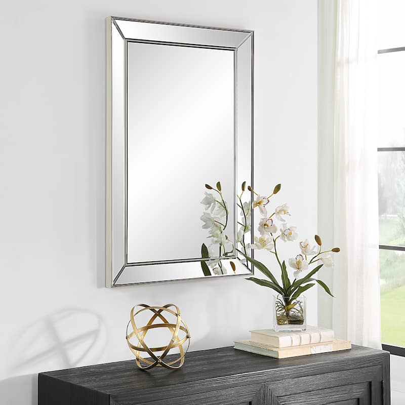 Copper Grove Mirrored Nickel Frame Rectangular Wall Mirror