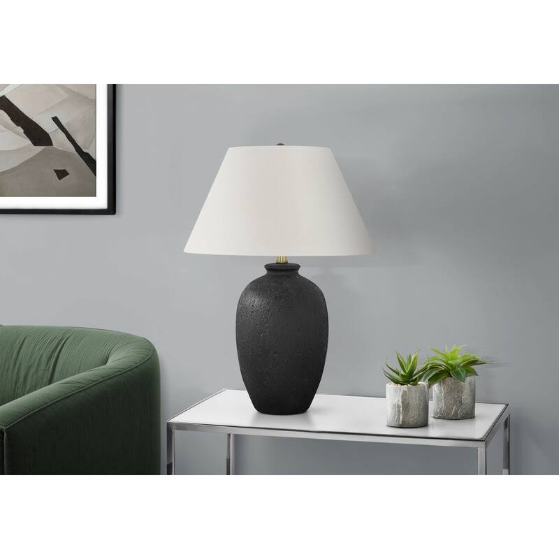 Lighting, 24"h, Table Lamp, Black Ceramic, Ivory / Cream Shade, Modern - Black