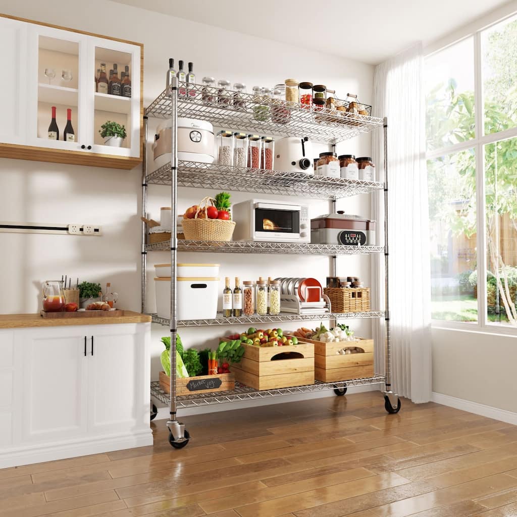VEIKOUS 5-Tier Heavy-Duty Adjustable Storage Shelf on Wheels for Kitchen & Pantry