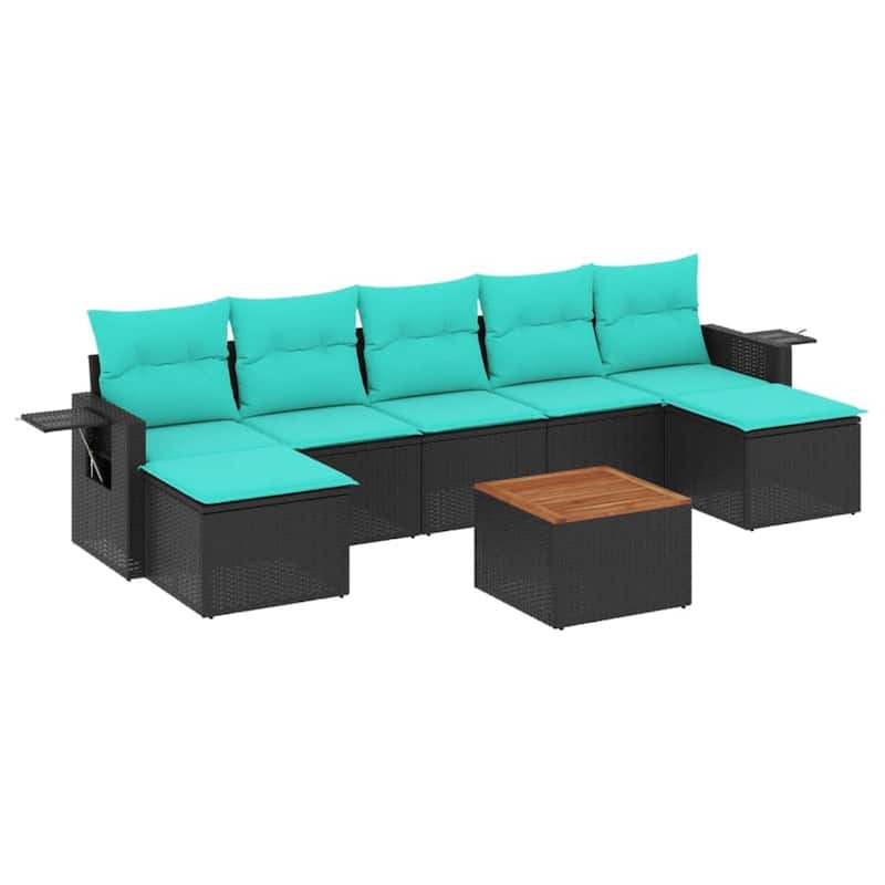 vidaXL 8 Piece Patio Sofa Set with Cushions Black Poly Rattan - 24.4 x 24.4 x 27.2