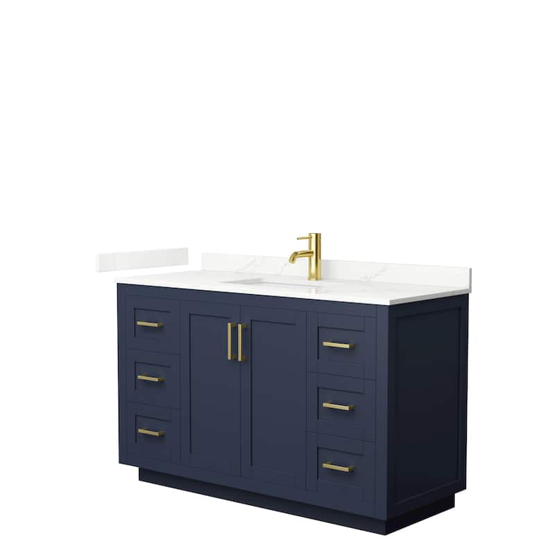 Miranda 54-inch Single Vanity, Quartz Top - Dark Blue, Gold Trim, Giotto Quartz Top