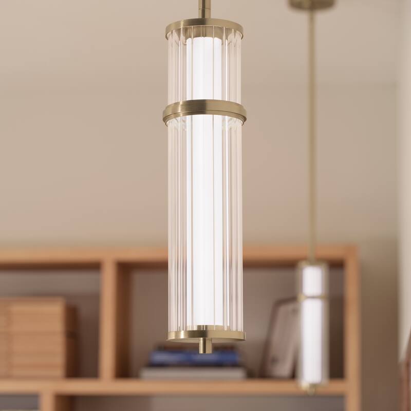 Kichler Lighting Riven 15.5 Inch LED 1 Light Pendant with Clear Fluted Glass in Champagne Bronze