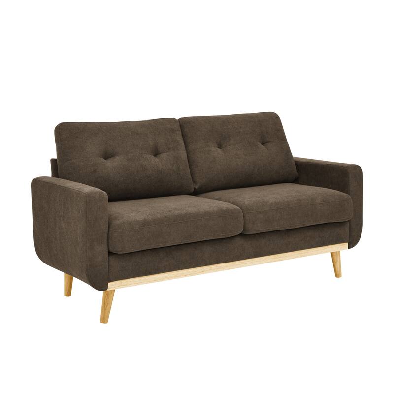 67.7" Wide Mid-Century Modern Upholstered Tufted Loveseat Sofa in Brown Polyester with Wooden Legs