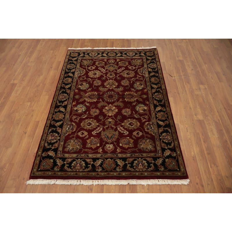 Hand Knotted Oriental 100% Wool Carpet Traditional Floral Red Agra Area Rug - 6' 1'' X 4' 1''