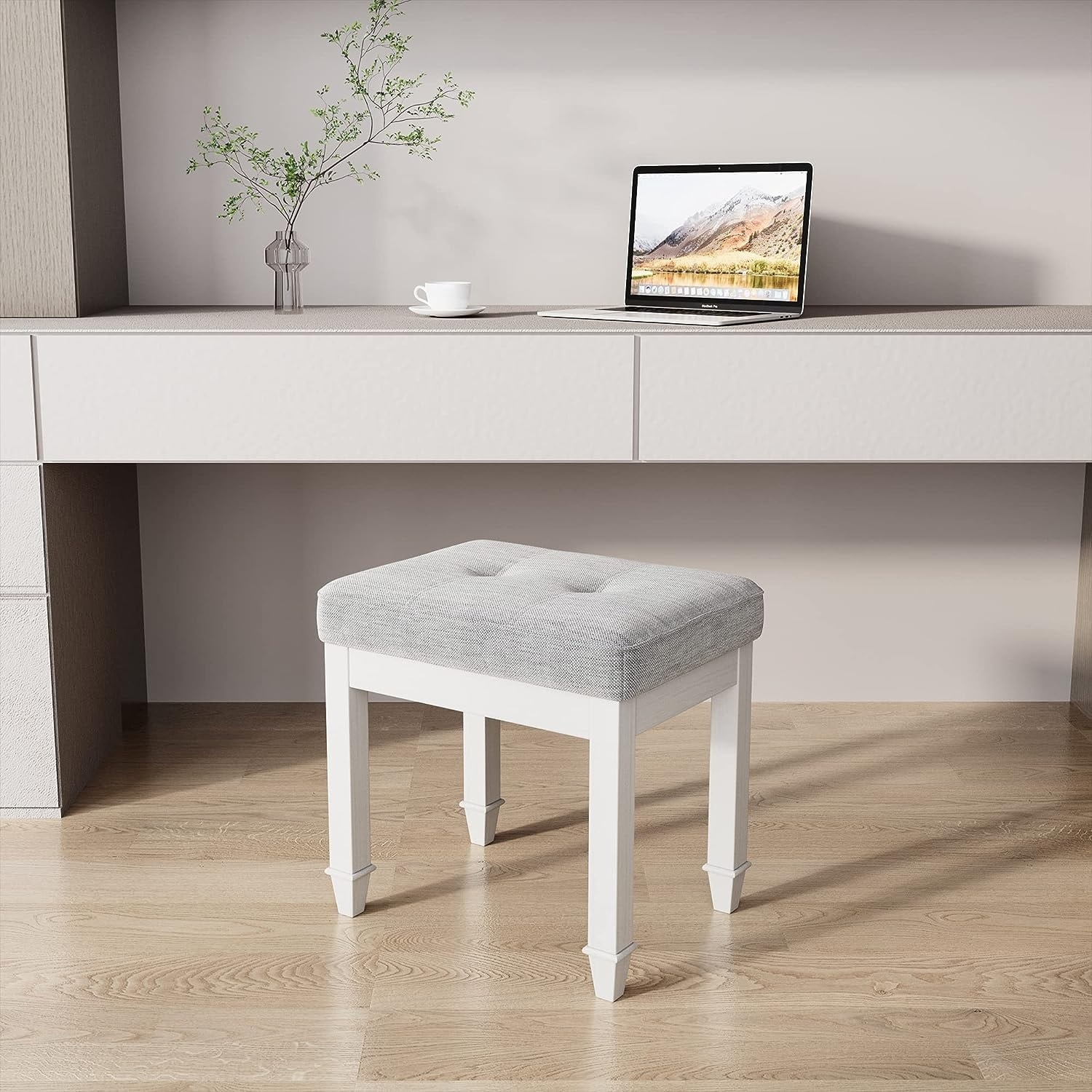 Vanity Stool Bench with Solid Wood Leg