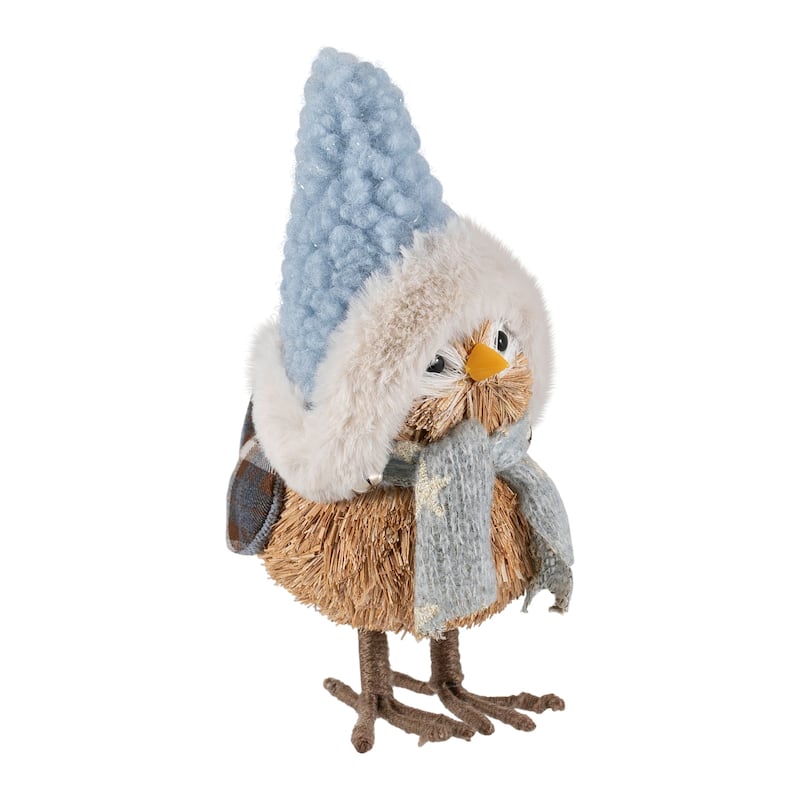 Woodland Standing Bird with Plush Winter Hat Christmas Figure - 7.5"