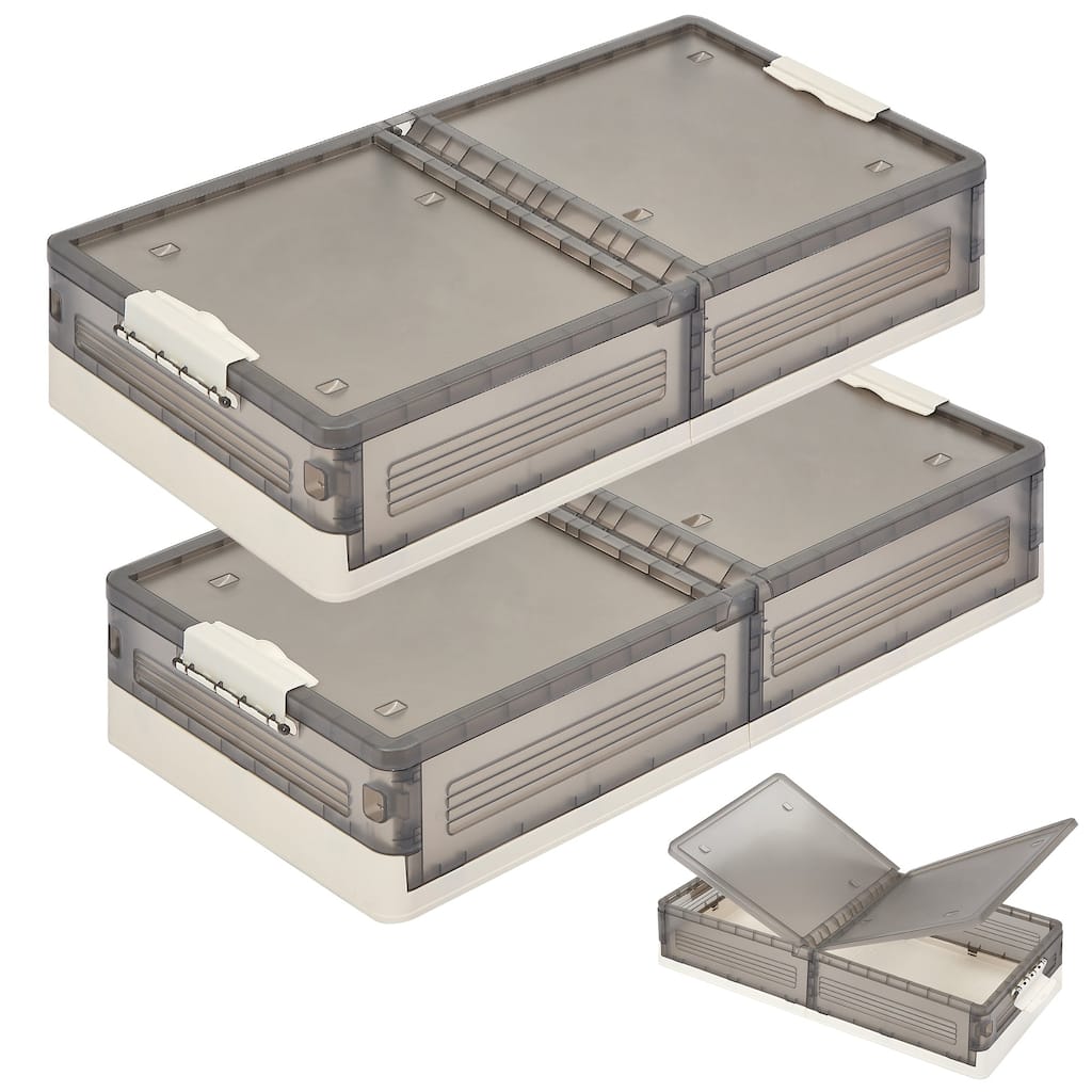 2 Pack Stackable Under Bed Storage Bins Drawer Containers with Wheels, Plastic Storage Box with Latch Lid