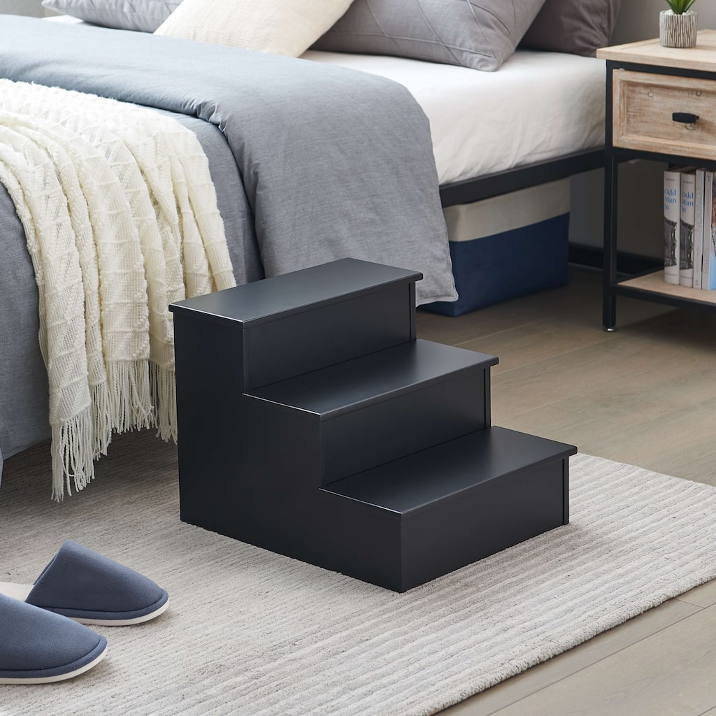 3 Step Wood Step Stool, Black