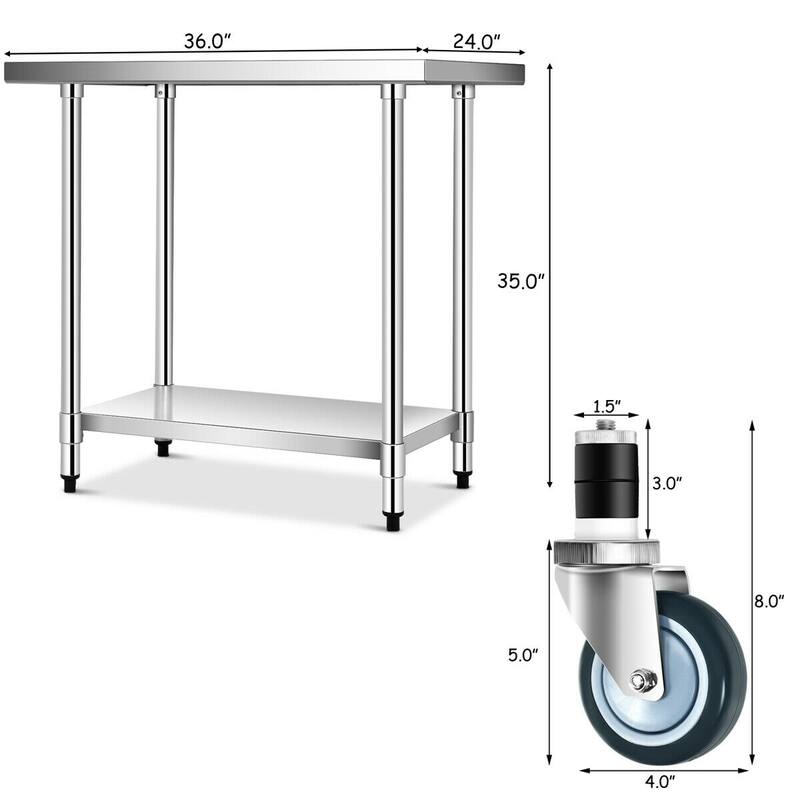 Gymax 24'' x 36'' Stainless Steel Commercial Kitchen Work Table w/ 4 - See Details
